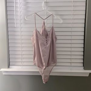Thong bodysuit satin style with lace size large